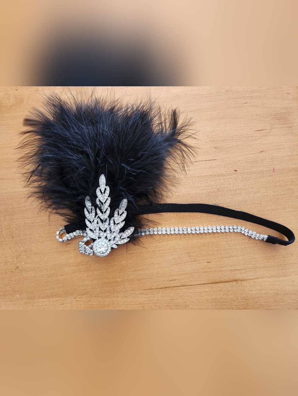 Black Feather and Rhinestone Flapper Headband - Vintage-Inspired Glam